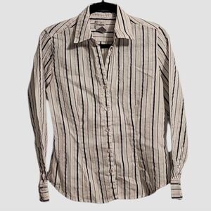 Chico's Women's Top Sz 0 Black White Long Sleeve Button-Front Striped Officewear